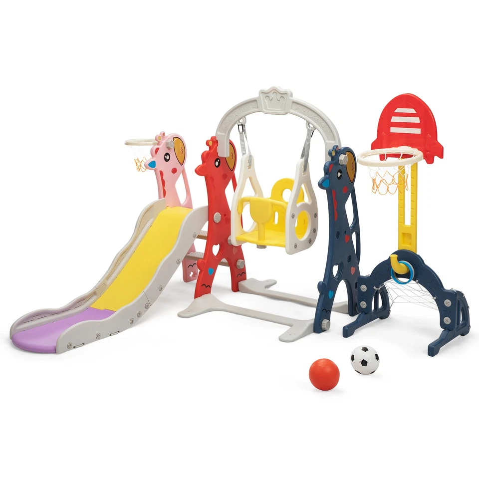 5 in 1 Toddler Slide and Swing Set Kids Climber Activity Center Playset Outdoor