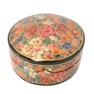 Vintage Kaschmir russische Pappmaché handbemalt Blumen Lack Schmuckschatulle - Bild 1 von 7