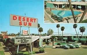 PHOENIX AZ DESERT SUN HOTEL GREAT SIGN VINTAGE ROADSIDE MOTEL POSTCARD 100725 U - Picture 1 of 2