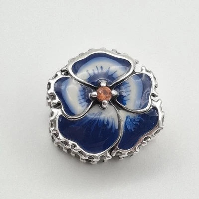Pandora 925 ALE Sterling Silver Blue Enamel Pansy Flower Bead Charm 790777C02 - Image 1 of 4