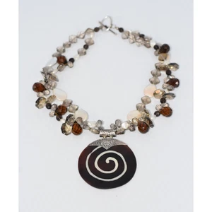 Vintage Artisan Sterling Silver Necklace 925 Shell Strand with Shell Pendant - Picture 1 of 9