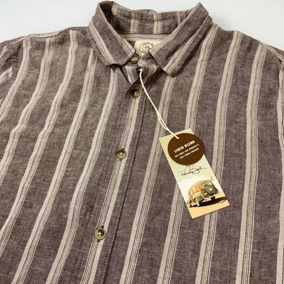 Panama Jack Mens Size Med Linen Blend Striped Short Sleeve Button Up Shirt  NEW - Image 1 of 4
