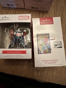 Marvel Comics y Marvel Hallmark Ornament Lote de 2 Spider-Man Capitán América - Imagen 1 de 3