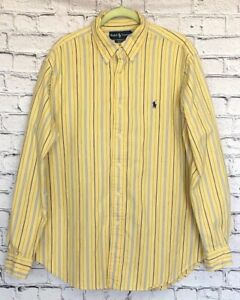 RALPH LAUREN Men's Shirt Classic Fit Yellow with Blue Stripe Button Down L/S EUC