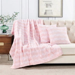 Ballys Faux Fur Throw Blanket and 2 Pillow Covers for Couch Soft Plush Geometric - Picture 1 of 60