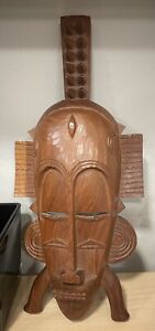 VINTAGE AFRICAN GREAT QUALITY HAND CARVED HARD WOOD WOODEN TRIBAL WALL MASK