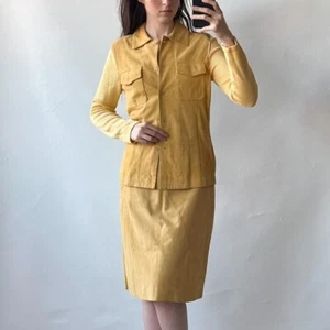Gianfranco Ferre Studio vintage 90s tan/yellow suede and knit jacket + skirt 42 - Picture 1 of 8