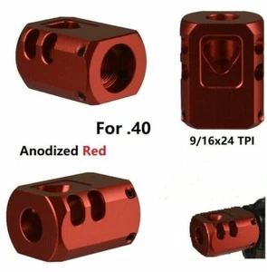 .40 S&W 9/16x24 TPI Muzzle Brake Compensator Aluminum Red Color For Glock Pistol - Picture 1 of 3