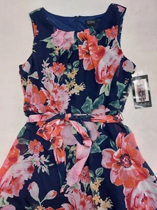 K Studio Collection Sleeveless Floral Maxi Dress Tie Waist Navy/Pink Size 8 NWT - Picture 1 of 17