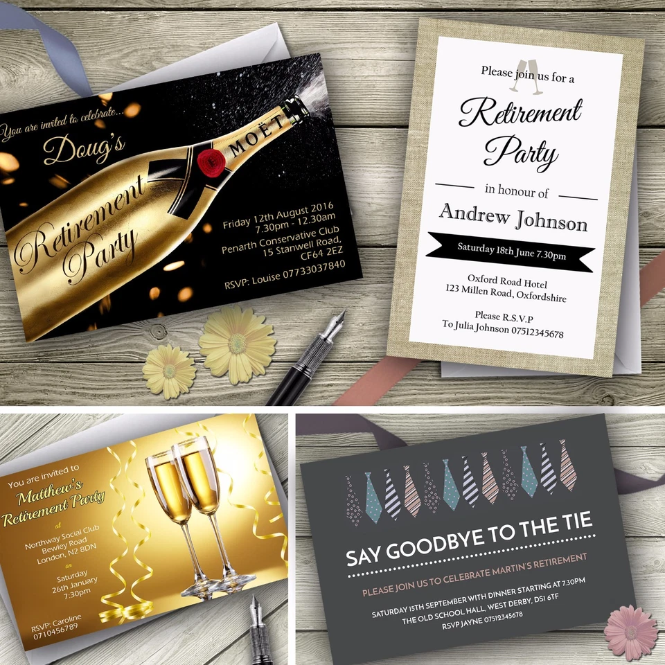 Personalised Retirement Invitations Party Invites with FREE envelopes - Image 1 of 4