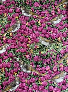 State Bird Suzan Ellis Cotton Fabric Hermit Thrush 222 Red Clover Vermont 1 yd - Picture 1 of 11