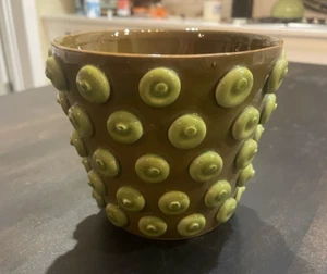 Vintage MCM Brown Yellow 5" x 4.5" Ceramic Art Vase Flower Pot Italy 1960s B149 - Picture 1 of 10
