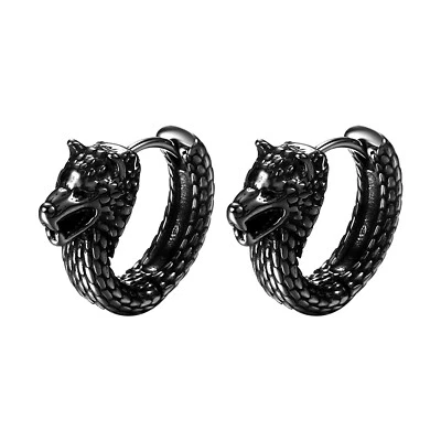 Pendientes de aro Huggie con cabeza de lobo vikingo y nudo celta para hombre 2 piezas Foto 1 de 3