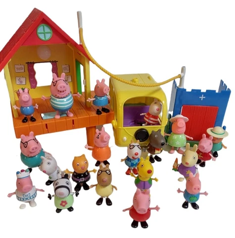 Peppa Pig Figures Lot Van Bus Tree House Playset Cat Zoe Zebra Giraffe Cover