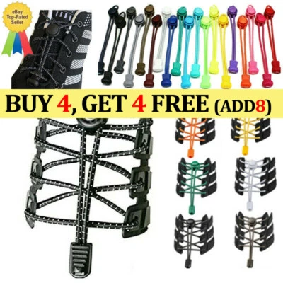 No Tie Shoe Laces Lazy Elastic Round Shoelaces Lock Adults Kids Sports Trainers - Image 1 of 4