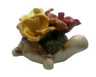 VTG Capodimonte Turtle With Roses Flowers Pink Yellow Orange Wisdom Perfect 7”