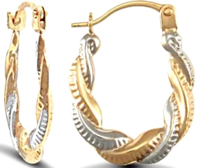 9CT YELLOW WHITE GOLD HOOP EARRINGS OVAL ROPE CREOLE  MULTI TONE GOLD NEW BOXED - Image 1 of 4