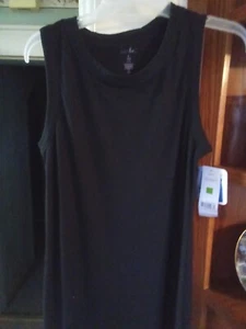 Woman's Black Crew Neck, MIDI Dress, Sleeveless, Vertical Ribbing, Size (L) New - Picture 1 of 5