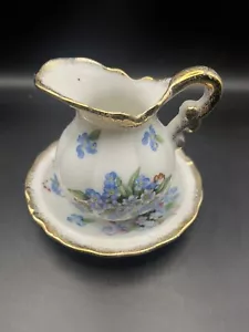 Vintage Fine China Pitcher Creamer & Saucer Small Japan Flowers Butterflies - Picture 1 of 6