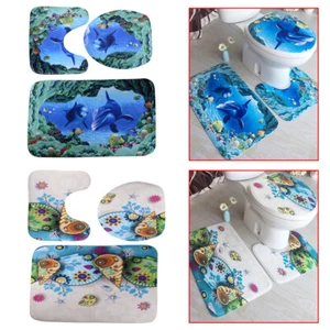 3Pcs Starfish Bathroom Pedestal Rug Lid Toilet Cover Mat Carpet Flannel set ut - Picture 1 of 2