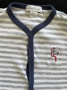 Kissy Kissy EUC White/Grey/Blue Stripe Football Theme Snap Front Footie -0-3Mos - Picture 1 of 10