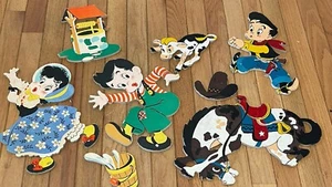 Vintage The Dolly Toy Co. Cowboy Bronco Bill & Jack & Jill Nursery Wall Plaque - Picture 1 of 10