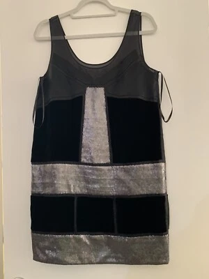 Vestido de festa Diane Von Furstenberg preto prata malha veludo lantejoulas tamanho 6 - Imagem 1 de 4