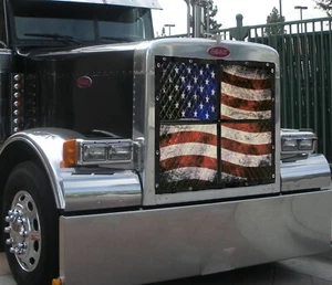 Peterbilt 379 Extended Hood Old Glory Premium Quilted Winter Front - Picture 1 of 4