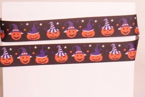 HALLOWEEN PUMPKIN WIZARD 7/8" Grosgrain Ribbon 1, 3, 5, 10 Yards SHIP FROM USA - Picture 1 of 1