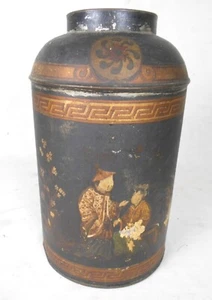 ANTIGUO BOTE DE TÉ CHINO DORADO DECORADO - BASE LÁMPARA - Imagen 1 de 9