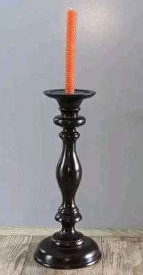 Pedestal de madera oscura torneado Pottery Barn • Vela cónica/pilar superior de metal 16,5” H nuevo con etiquetas Foto 1 de 4