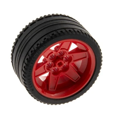 1X Lego Technic Wheel 68.8X36ZR Black Rim 56X34 Red 6 Pin Holes 15038C04 - Image 1 of 2