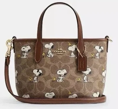 Coach X Peanuts City Mini Tote Purse Signature Canvas With SNOOPY Print CBS83 - Image 1 of 4