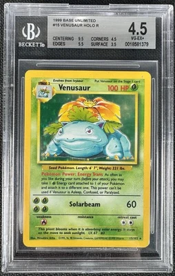1999 Pokemon Venusaur Conjunto Base 15/102 Holo Raro WOTC BGS 4.5 MUITO BOM ESTADO-EX+ - Imagem 1 de 3