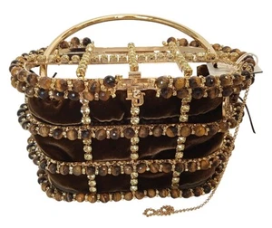 Mini Bolso de Mano Rosantica Holli Diletta Cuentas/Cristales Marrón/Dorado OS NUEVO RRP950 - Imagen 1 de 9