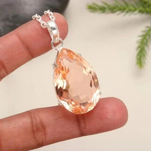 96,70 ct Natürlicher Pfirsich Topas Birnenschliff 925 Massiv Silber Anhänger Edelstein - Bild 1 von 4