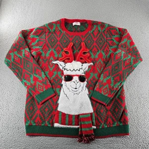 Holiday Time Ugly Christmas Sweater Men XL Red Reindeer Llama Fuzzy Tail Holiday - Picture 1 of 17