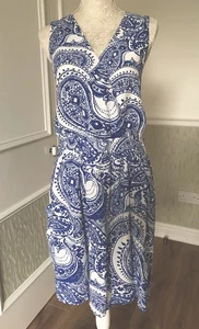 REISS 'Frannie' Blue White Paisley Pattern Sleeveless Dress Size 14 - Picture 1 of 5