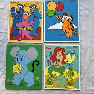 Vtg Lot 4 Wooden Garfield Ariel Mermaid Muppets Playskool Puzzles 1960s 1980s - Image 1 of 4