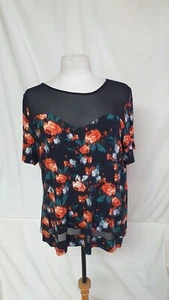Ladies top, George, UK 20, EU 48, Black, Floral, 42" Bust, 26" Length 6098 - Picture 1 of 6