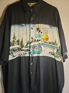 Camisa Hawaiana Coconut Café Para Hombre 2XL Negra Retro Drive-In Coches Comedor Estampado - Imagen 1 de 10
