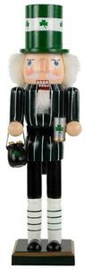Wooden Christmas Nutcracker, 14", GREEN LUCK OF THE IRISH LEPRECHAUN IN HAT, NL - Foto 1 di 4