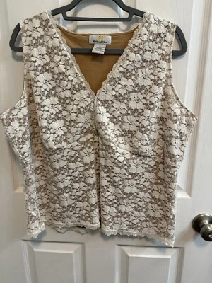 Kathleen Kirkwood 1X 有内衬吊带背心 A4707 米色 棕色衬里 全新 — 第 1/4 张图片