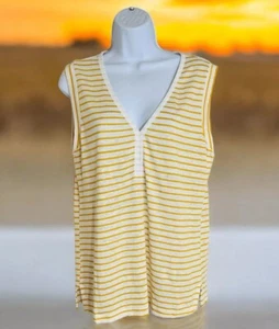 Sanctuary Women Linen Top Blouse Sz L Yellow White Stripe Tank V-Neck Sleeveless - Picture 1 of 9