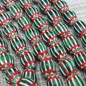 Vintage Venetian Style Beautiful Green Chevron Glass Beads Strands - Picture 1 of 19