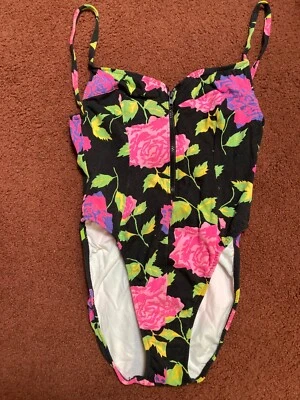 Traje de Baño Ujena 1 Pieza Estampado Floral Cremallera Frontal Hecho en EE. UU. Talla 12 Foto 1 de 4