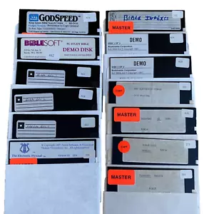 Computer 5.25” Floppy Bible Lot Godspeed Biblesoft Electronic Hymnal Parables Qu - Picture 1 of 6