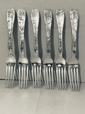 (6) Horquillas regulares Tiffany & Co Sterling “Lap Over Edge grabado al ácido” 7 1/4” Foto 1 de 4