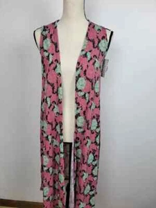 LuLaRoe Joy Open Front Vest, Size XS (NWT Floral Ribbed Black Pink Mint Gray) - Picture 1 of 5