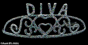 Tiara Diva Metal Plata Brillo Brillo Disfraz Tiara Con Peines - Imagen 1 de 1